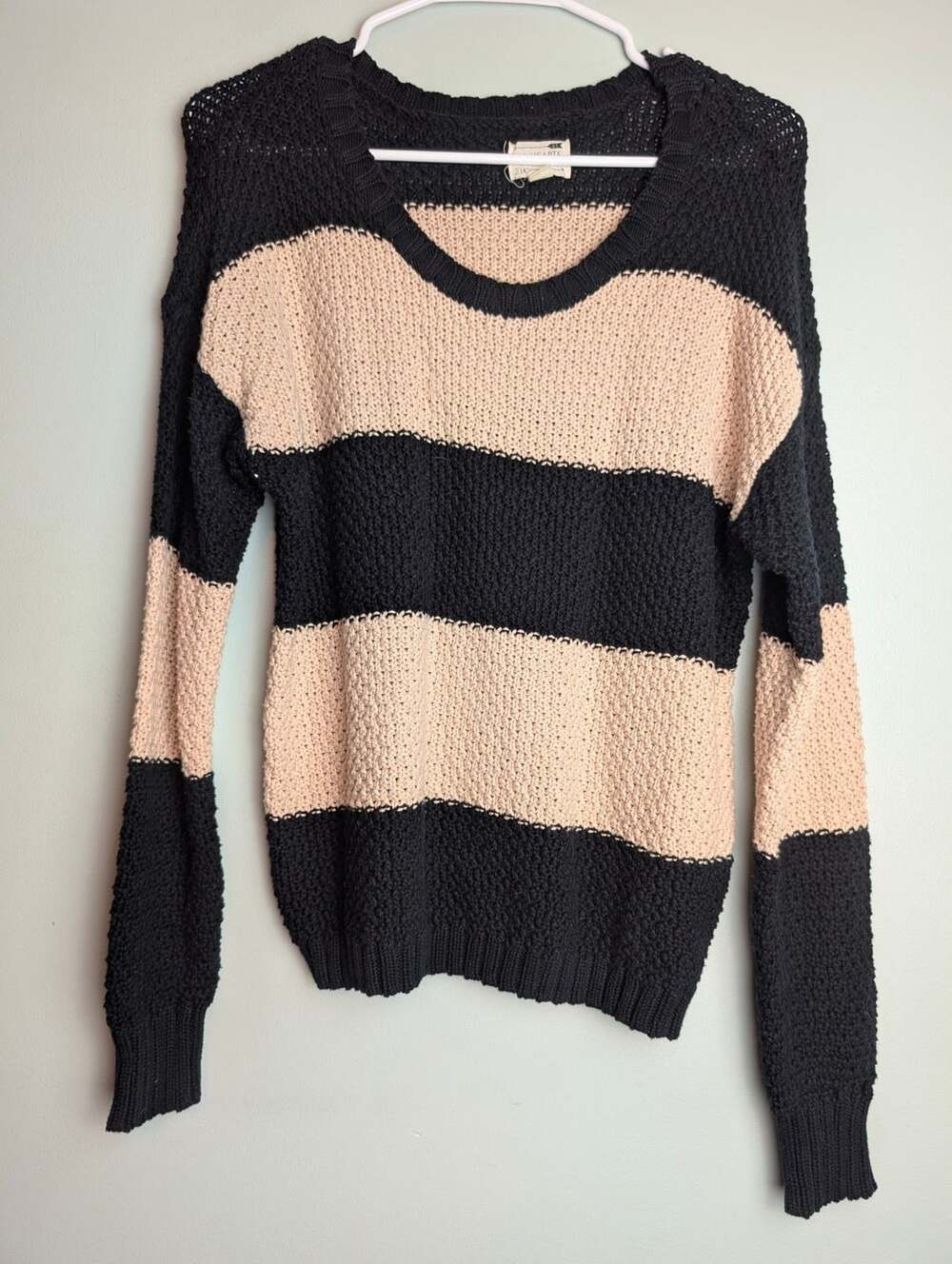 Grungecore Indiesleaze La Hearts Striped Sweater Black Beige Cotton